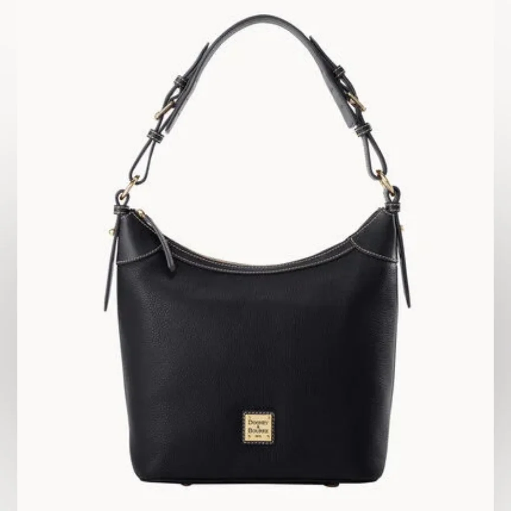 DOONEY & BOURKE Pebble Grain Hobo Sac NWT Black Gold Accents 11.75" x 4" x 11" - Picture 6 of 9